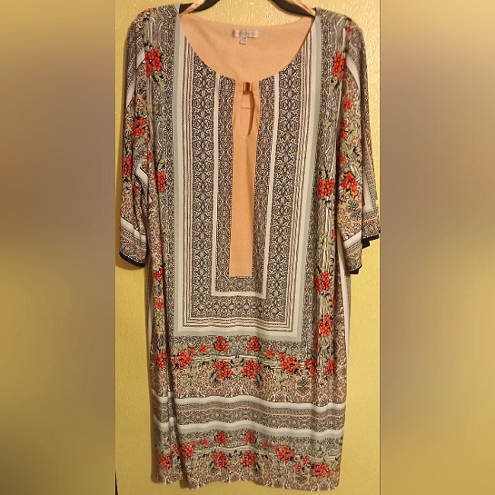 Floral Patterned Tunic Dress By Sandra Darren Size 24W.